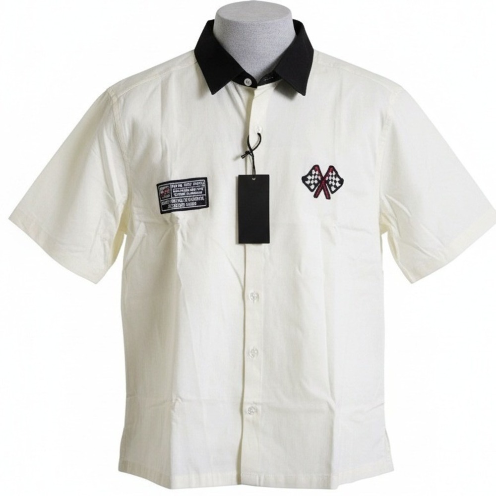 Lark & Owl‎ Motorsport Racing Shirt Mens Medium Black Collar Short Sleeve NWT